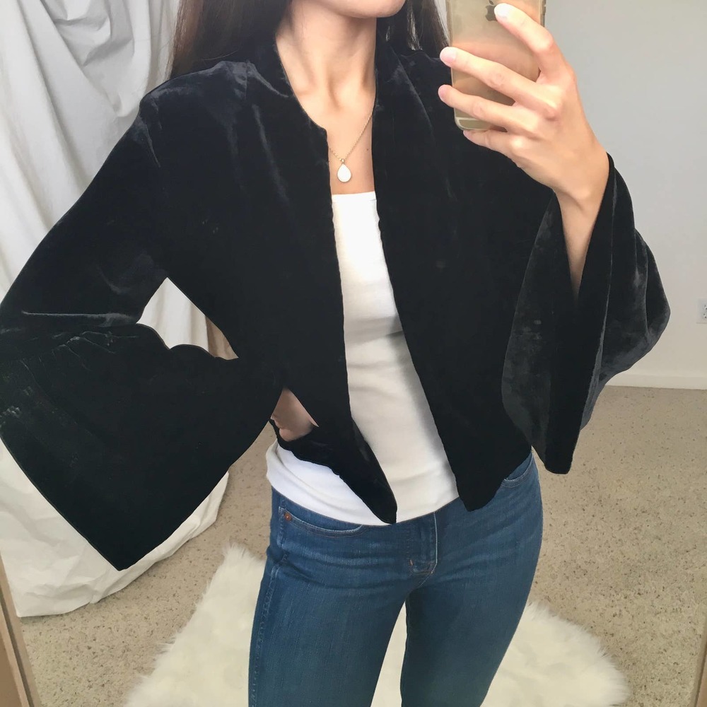 Ulla Johnson Velvet Mara Bell Sleeve Jacket Blazer Sweater Black Cardigan XS S 2